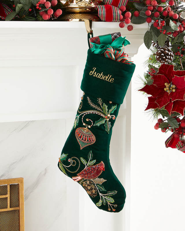Personalized Velvet Christmas Cardinal Stocking